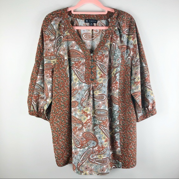 n touch Tops - Half Sleeve Orange Red Green Brown Print Shirt